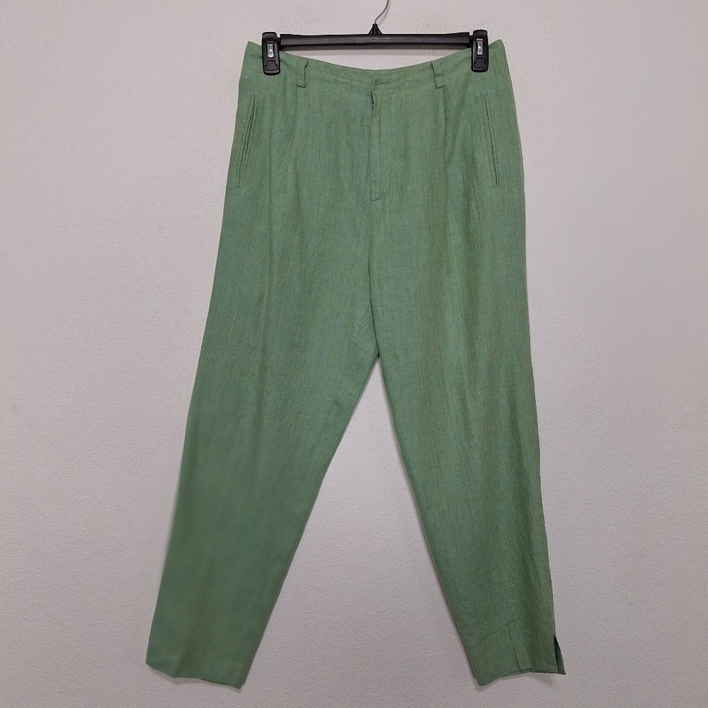 Company Ellen Tracy Green 100% Linen Lagenlook Coastal Trouser Pants Size 12